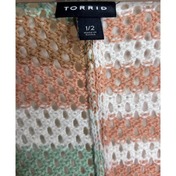 Torrid Long Open-Knit Cardigan Sweater Striped Multicolor Size 1X/2X Pastels - Image 5