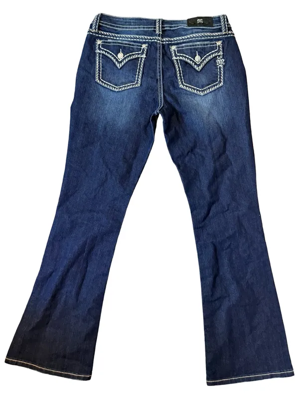 Miss Me Dark Wash Bootcut Jeans • White Stitching • Rhinestone Back Pockets • 32 - Image 5