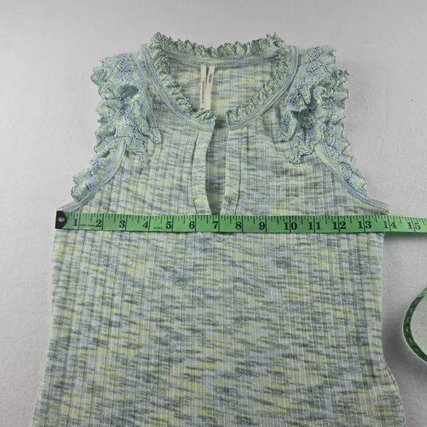 By Anthropologie -641 Crochet Ruffle Tank Top Sleeveless Knit‎ Blue Size Small - Image 10