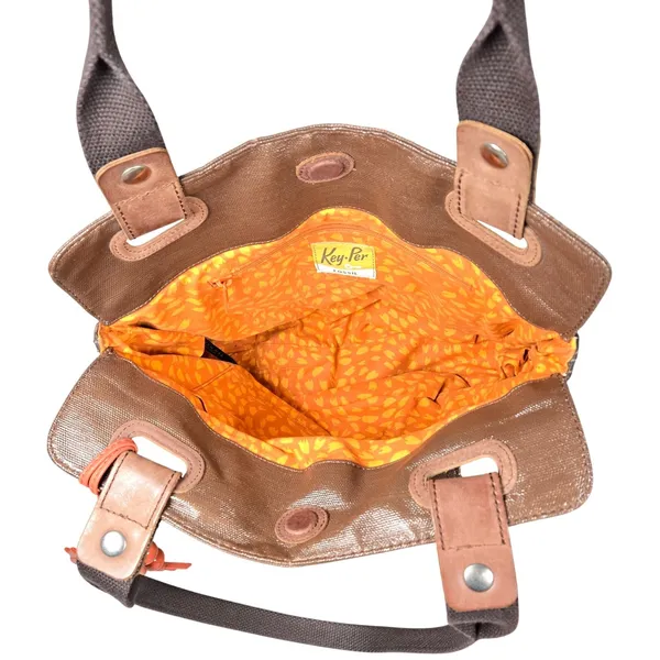 Fossil Key Per Quilted Brown‎ Leather Trim Tote Bag Key Charm - Image 3