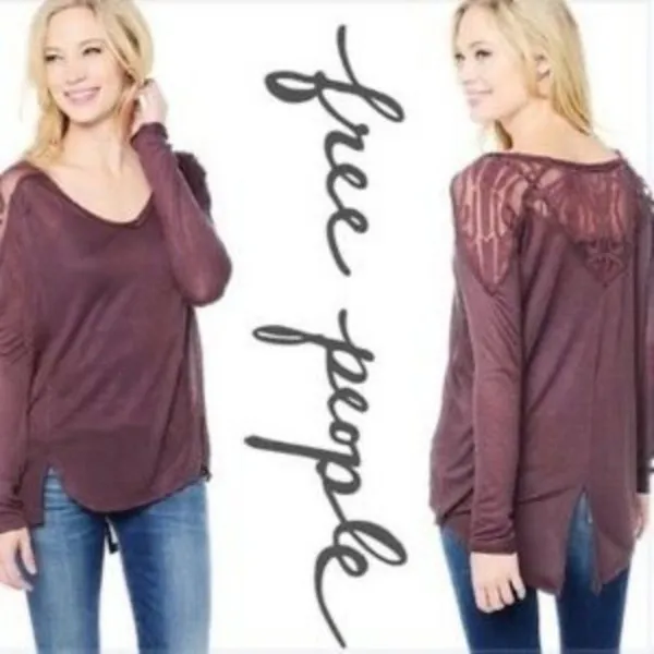 Free People Gatsby Top Embroidered Mesh Maroon Red Medium - Image 15