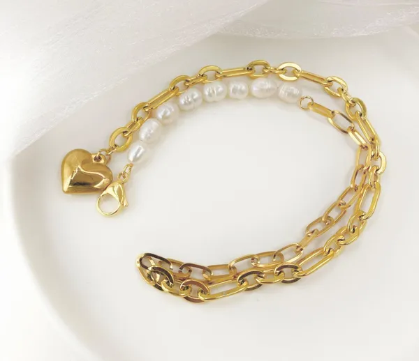 Pearl Beads Heart Pendant Gold Necklace - Image 5