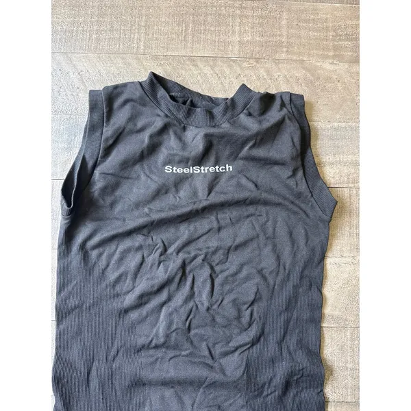 Steel Stretch Women's Black High Neck Ribbed‎ sides Tank Top Size S-M - Image 2