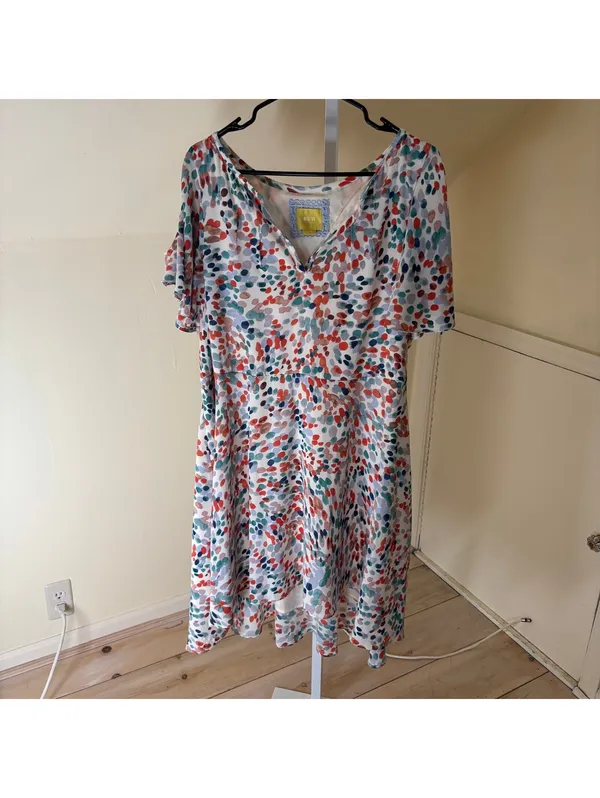 Anthropologie Maeve EUC Women's Watercolor Polka Dot Flutter Sleeve Dress XL - Image 2