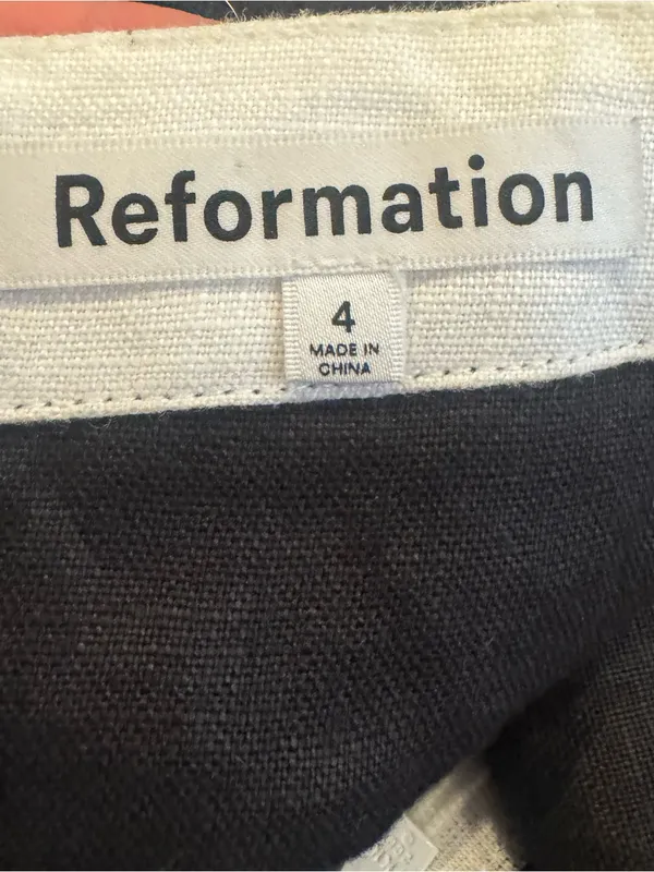 Reformation Robbie Linen Mini Skirt Black White Trim 4 - Image 5