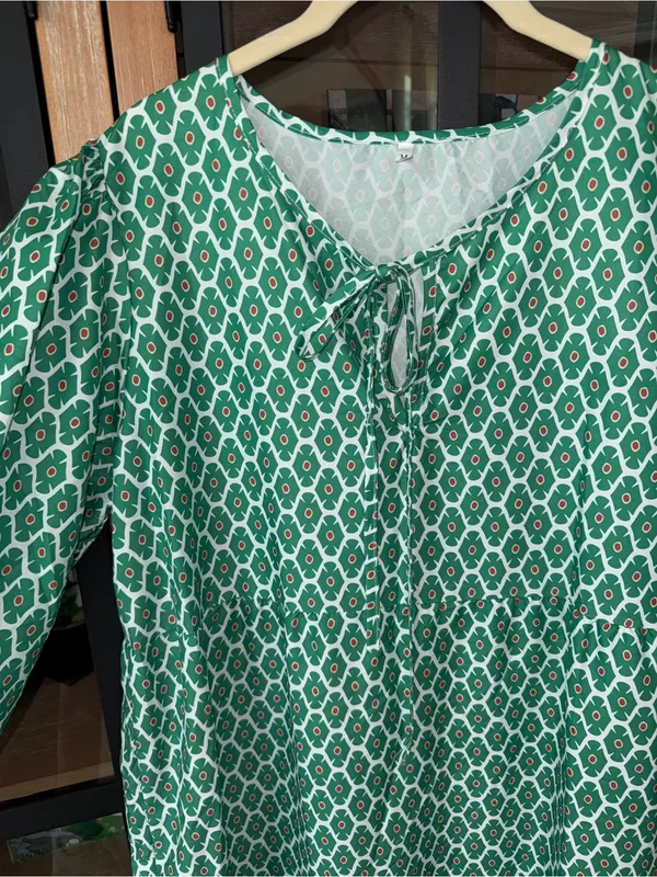 Amazon block print kelly green maxi dress midi puff sleeve tiered ruffle - Image 5