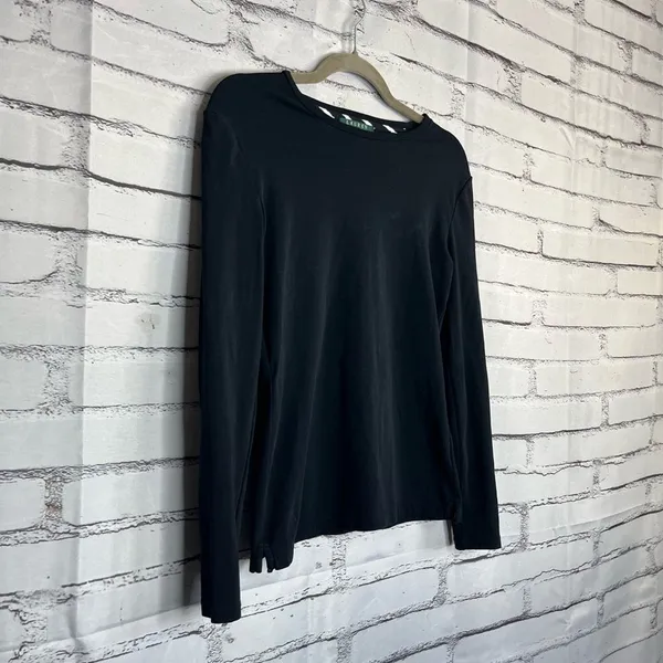 Lauren Ralph Lauren Black Cotton Crew Neck Long Sleeve Top Women’s S Preppy Y2K - Image 2