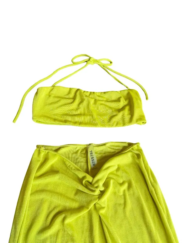 Tresser Chartreuse Twist Front Bandeau Maxi Skirt Set Small Women's - Image 12