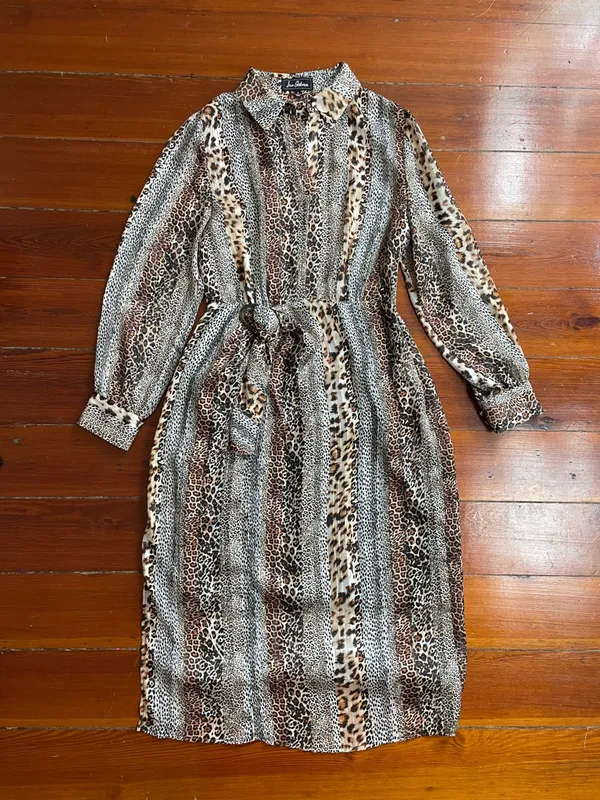 Sam Edelman Mixed Animal Print Satin Shirt Dress Semi Sheer Sz 8 💚🎀 - Image 12