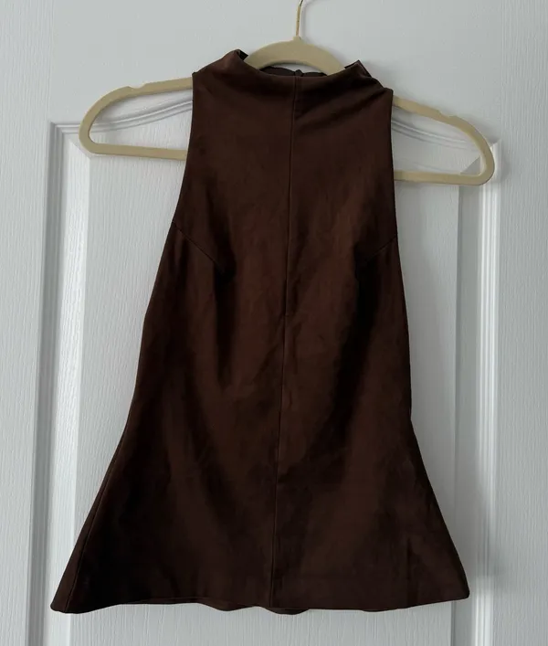 Zara Brown Suede Sleeveless High Neck Halter Top - Image 3