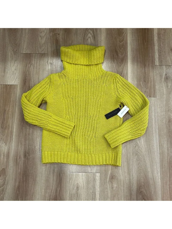 Banana Republic Women’s Chunky Knit Turtleneck Sweater M Chartreuse Merino Wool - Image 2