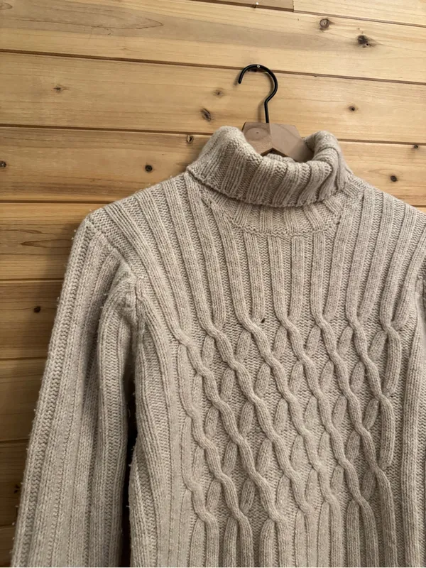 Fisherman Women’s Med Wool Cashmere Turtleneck Cable Knit Sweater Ireland FLAW - Image 2