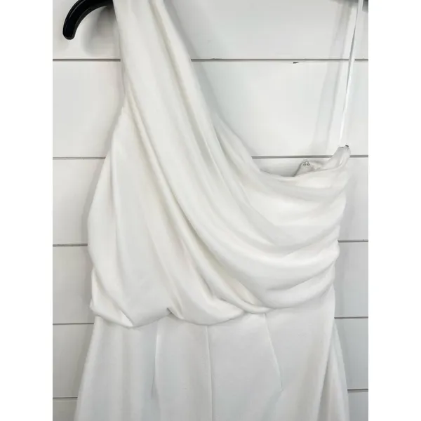 LOVE X DESIGN Jumpsuit Womens Size M White One Shoulder Wide Leg Draped Top - Image 7