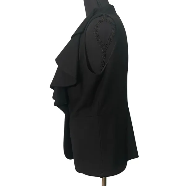 Anthropologie Tabitha Black Ruffle Collar Sleeveless Blazer Vest Wool Blend 6 - Image 4