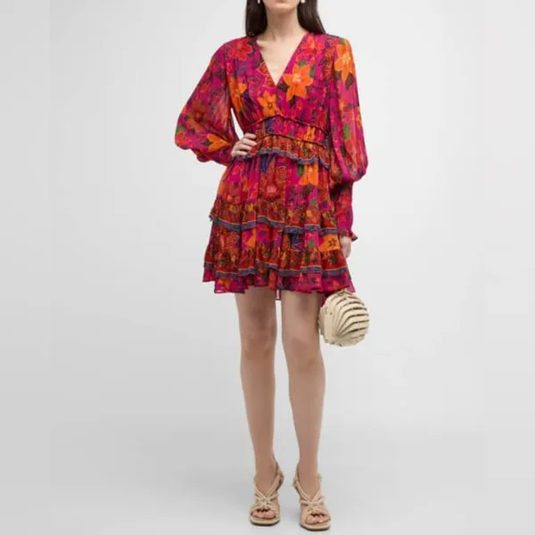 Farm Rio Tropical Derby Dress Bohemian‎ Floral Orange Pink Fairy Whimsical - Image 3