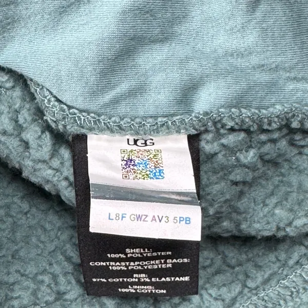 UGG Sherpa Fleece Pullover Women's M Teal Blue Logo Quarter Snap Cozy Sweater - Image 8