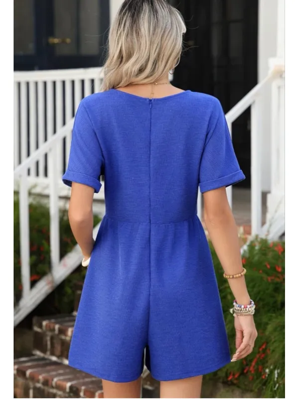 NEW Soft Casual Short Sleeve V Neck Zipper Short Romper M - Image 2