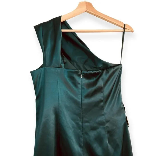 ELIZA J One Shoulder Sleeveless Satin Beaded Sheath Dress Hunter Green Size 8 - Image 9