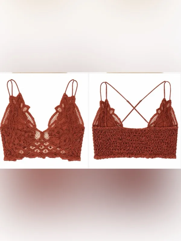 Free People FP One Lace Crochet Bralette Cami Dusty Rose Boho Festival Size M - Image 6