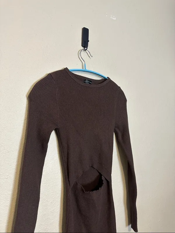 Whitefox Headlines Brown Chocolate Knit Sweater Cut Out‎ Dress Size XS - Image 5