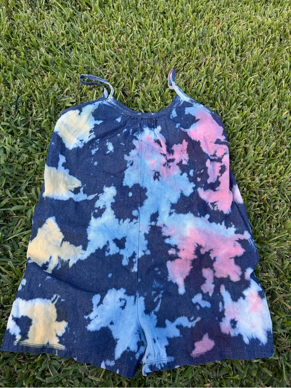 Free People Movement Tie Dye Cotton Romper Blue Pink Pockets Size Small - Image 2