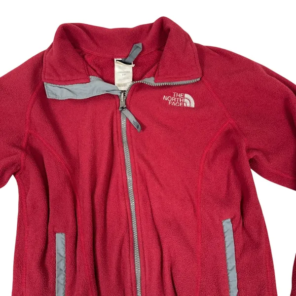 The North Face‎ Womens Red Full Zip Fleece Jacket Grey Trim Mock Neck Gorpcore - Image 6