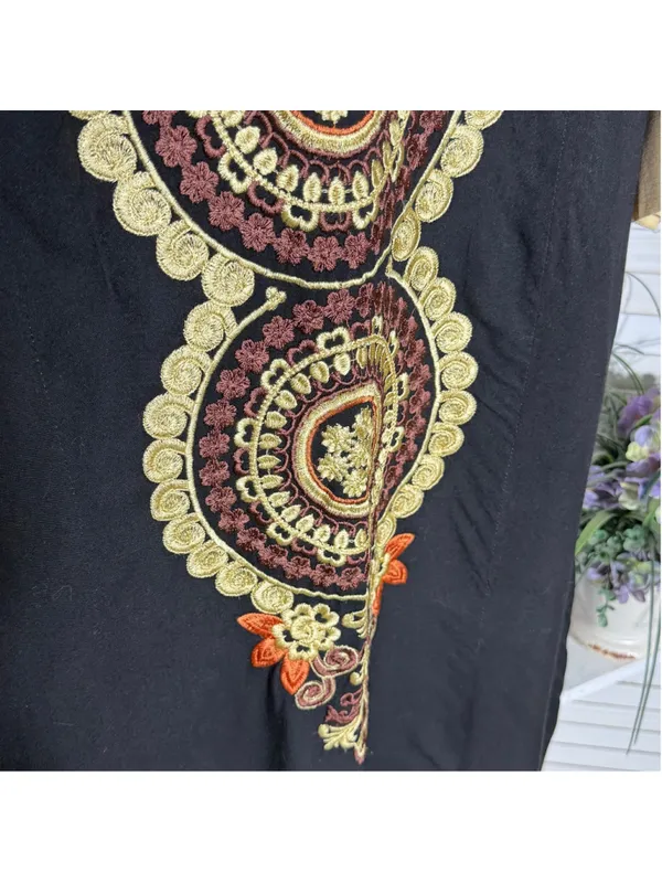 Vintage Kaftan dress black gold embroidery cotton hippie boho whimsigoth sz M L - Image 8
