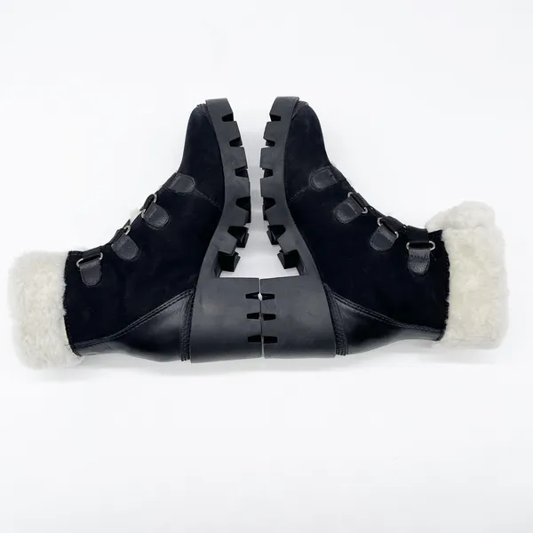 NEW‎ Schutz Womens 6 Aretuza Black Suede & Shearling Combat Boots Waterproof - Image 9
