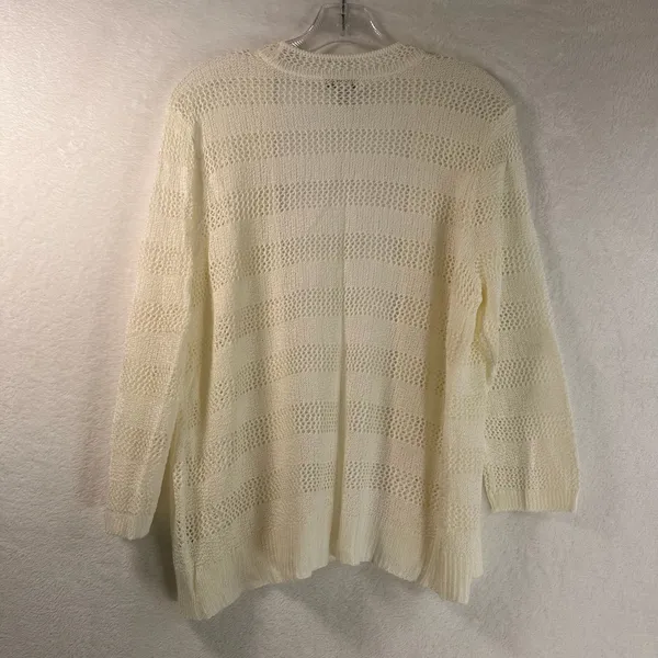 Charter Club Womens XL Ivory Pointelle Knit Open Front Cardigan Striped Sweater - Image 2