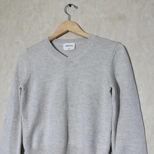 Wilfred Free 100% Merino Wool V-Neck Palomino Sweater Longsleeve Light Cream S - Image 4