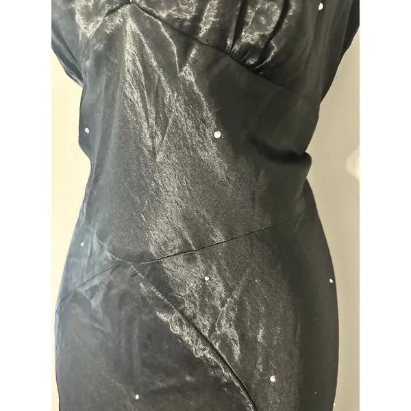 NIGHT Birger et Mikkelsen Black V-Neck‎ Rhinestone Midi Cocktail Dress US 10 - Image 3