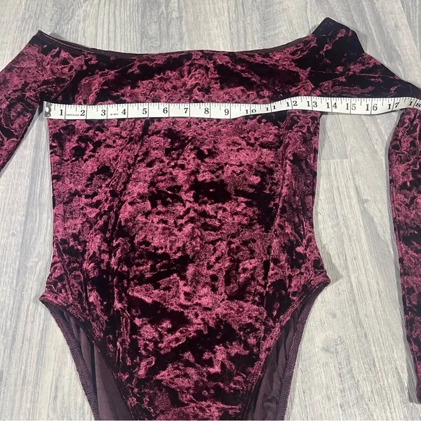 Forever 21 Velvet Off-Shoulder Bodysuit in Burgundy; Medium Women’s - Image 9