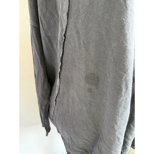 Free People Distressed V Neck Long Sleeve Cotton Top Charcoal‎ Gray Size S - Image 3