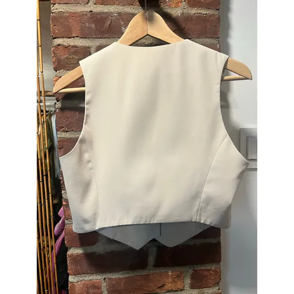 90s Cream Tailored Suit Vest Minimalist Menswear Preppy Size Small - Image 3