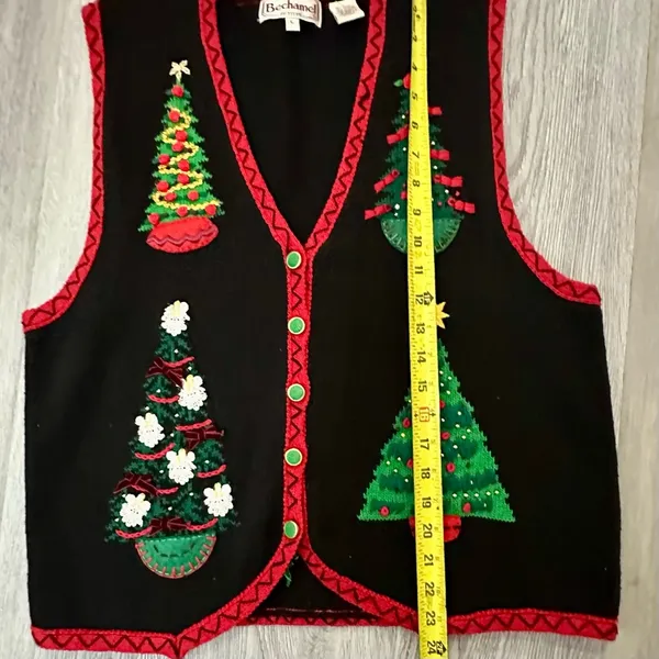VINTAGE Ugly Christmas Tree Sweater Vest Lrg Holiday Grandma CottageCore Novelty - Image 5
