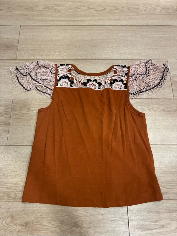 By Anthropologie Women’s Flutter Sleeve Top Lace Size M - Image 7