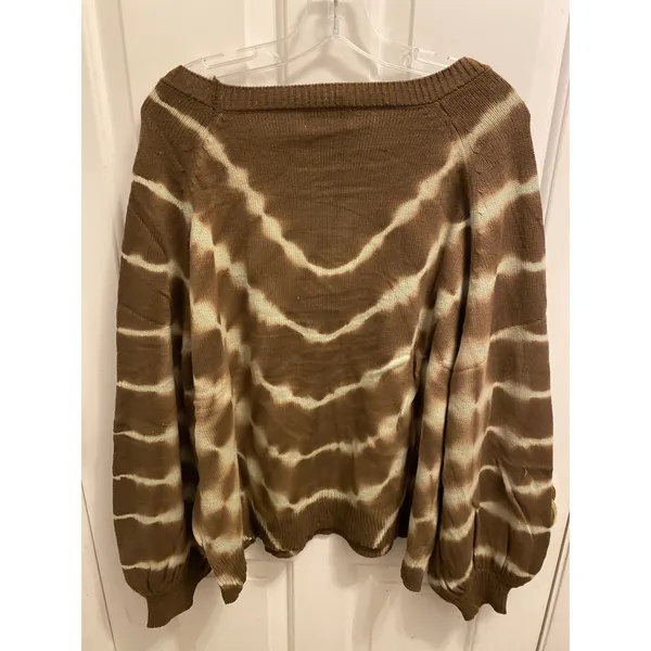 Brand New Umgee USA Women's Size 1X Plus Brown White Tie Dye Sweater Top - Image 4