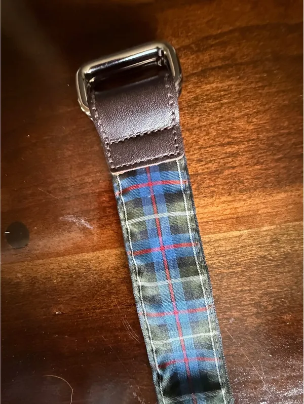 Plaid Patterned Belt with Brown Faux Leather Accents - Image 4