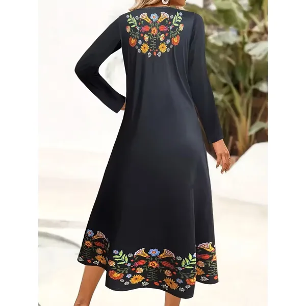 BRAND NEW ~ Long Sleeve Black Floral Casual Office Dress ~ Women's SMALL - Image 2