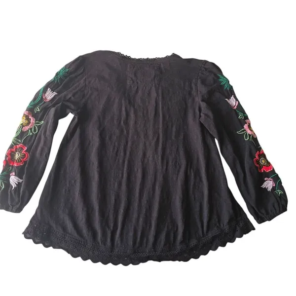Anthropologie -531‎ Helene Embroidered Peasant Blouse Black Floral Size Small - Image 8