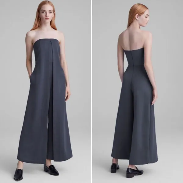 NWT Club Monaco Strapless Satin Jumpsuit Grey 8 $289 - Image 2