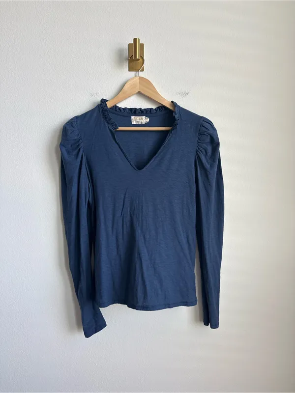 Nation LTD Tamira Elizabethan Tee Ocean Blue Ruffle Pima Cotton Top Medium - Image 5