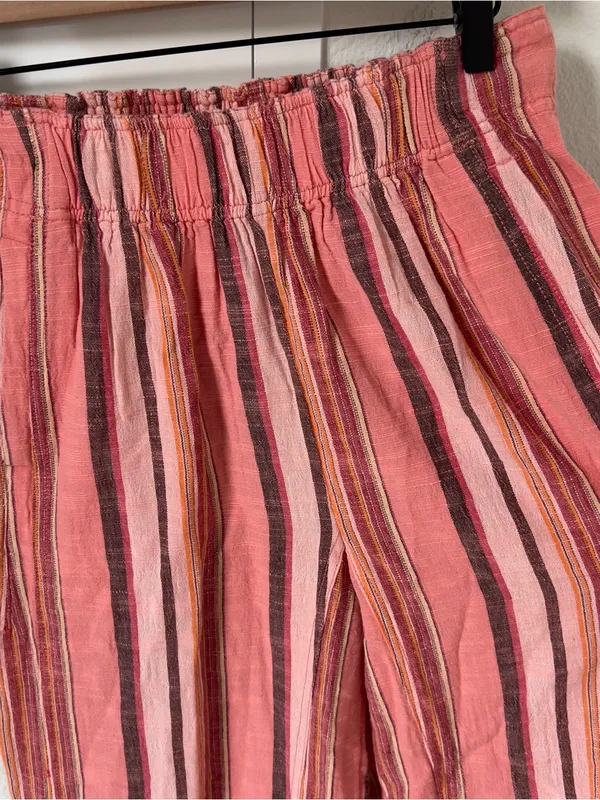 Free People Day's End Linen Striped Pull-On Pants in Soft Coral Combo NWT - Image 5