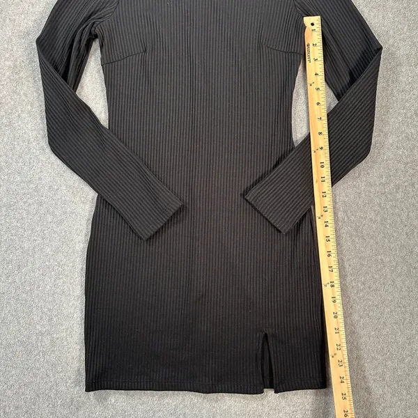 Princess Polly Size 4 Black Ribbed Mini Dress Mock Neck Side Slit Long Sleeve - Image 4