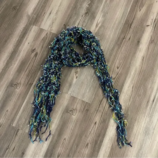 Handmade Elegant Blue and Green Knit Scarf - Image 2