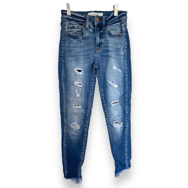 KanCan Womens Jeans Sz 23 Signature Mid-Rise‎ Ankle Skinny Blue Abigail Distress - Image 2
