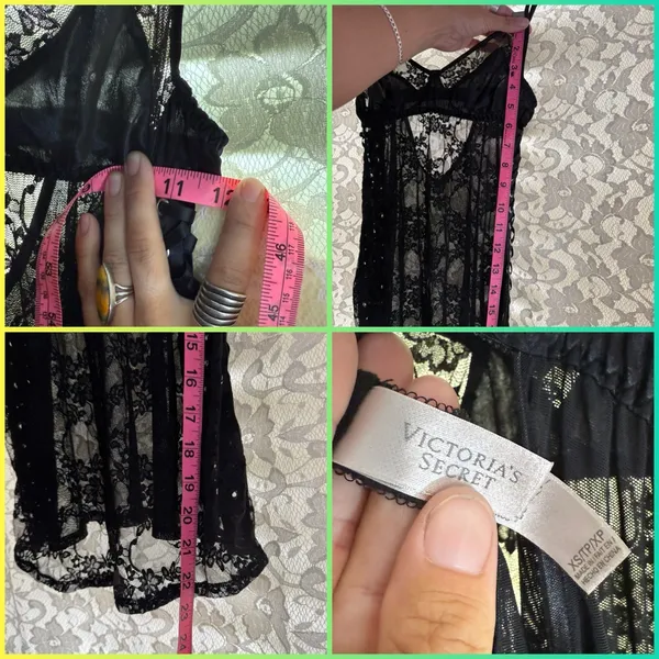 Victoria's Secret Black Lace Chemise with Eyelet Detail lace satin XS - Image 3