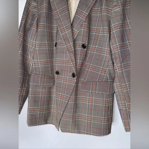 Loft Outlet Black Beige Orange Plaid Blazer Double Busted Size‎ 16 - Image 3