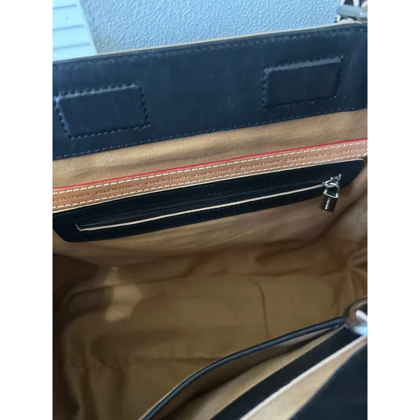 Ellen Tracy Black Leather Tote Bag Satchel Contrast Piping Silver Hardware - Image 7