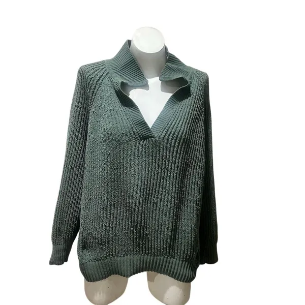 Aerie Women's XS Green Oversized Collared V-Neck Pullover Sweater - Image 9